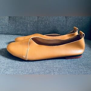Elegant soft top layer cowhide dark camel loafer Leather Flats